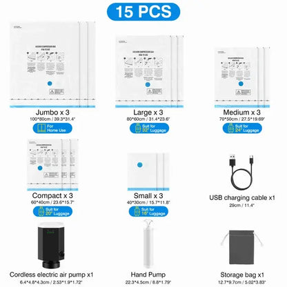Vacuum Storage Bag For Travel With Electric Pump